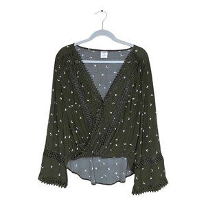 By Together + Collection Green Faux Wrap Long Sleeve Cut Out Detail Size S